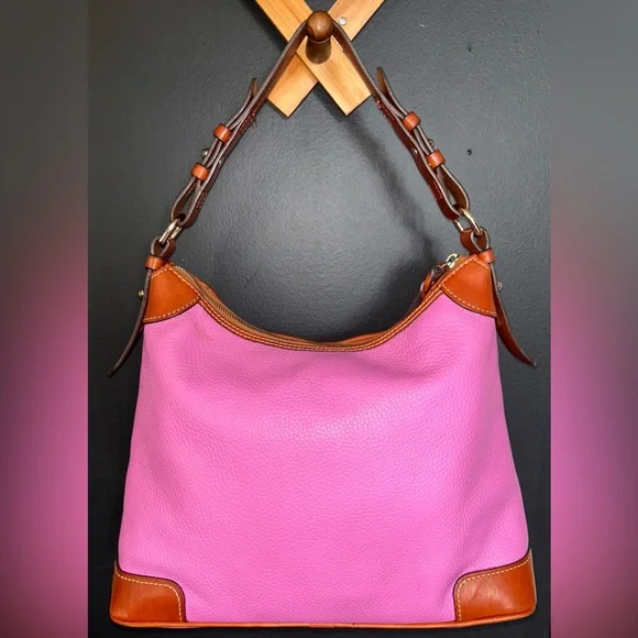 Dooney & Bourke Pink & Tan Pebble Grain Hobo bag -EUC- - Picture 6 of 16